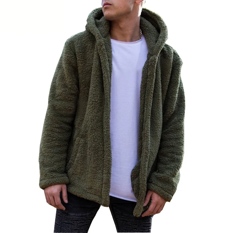 Fluffy Faux Fur Coat Men Winter Jacket Casual Solid Hooded Jackets Male ...