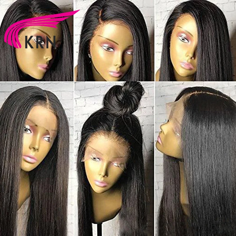 KRN 13X6 парики на кружеве с детскими волосами глубокая часть 130 Плотность прямые волосы Реми бесклеевые предварительно сорванные бразильские человеческие волосы парики