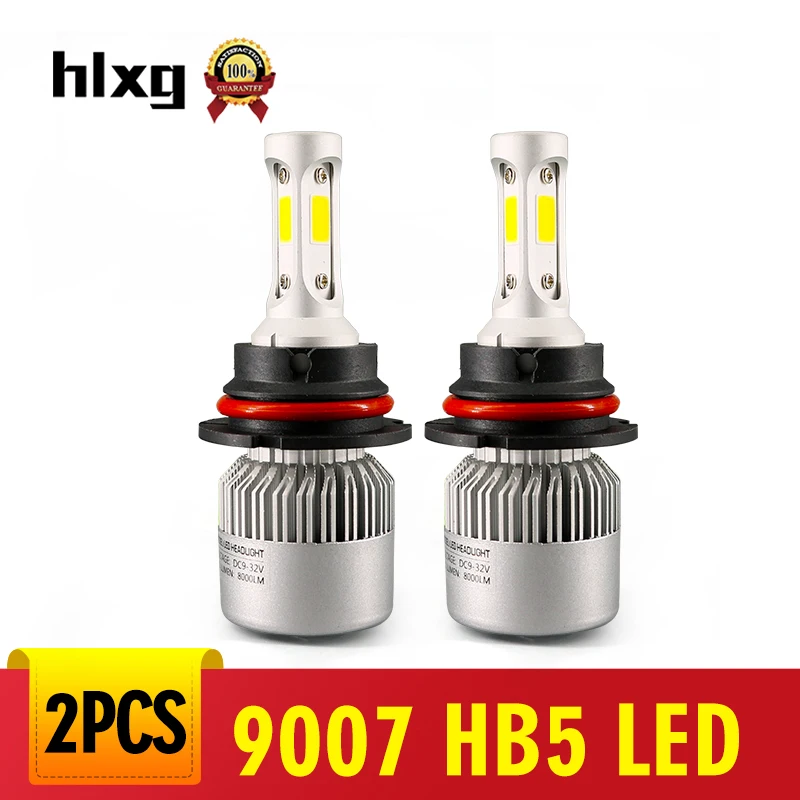 Hlxg 1 пара 6500K 9007 HB5 светодиодный Hi/Lo луч автомобильных фар 72 Вт 8000LM/комплект COB чипов