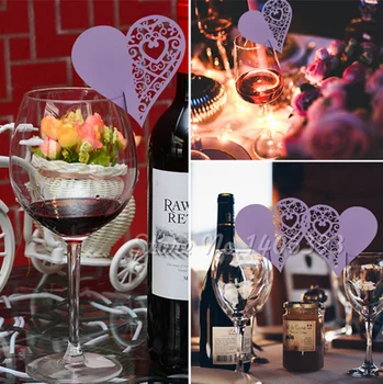 

60pcs/lot Love Heart Cut-out Place Escort Wedding Engagement Party Decorations Wine Glass Paper Cards Name Place Cup Card