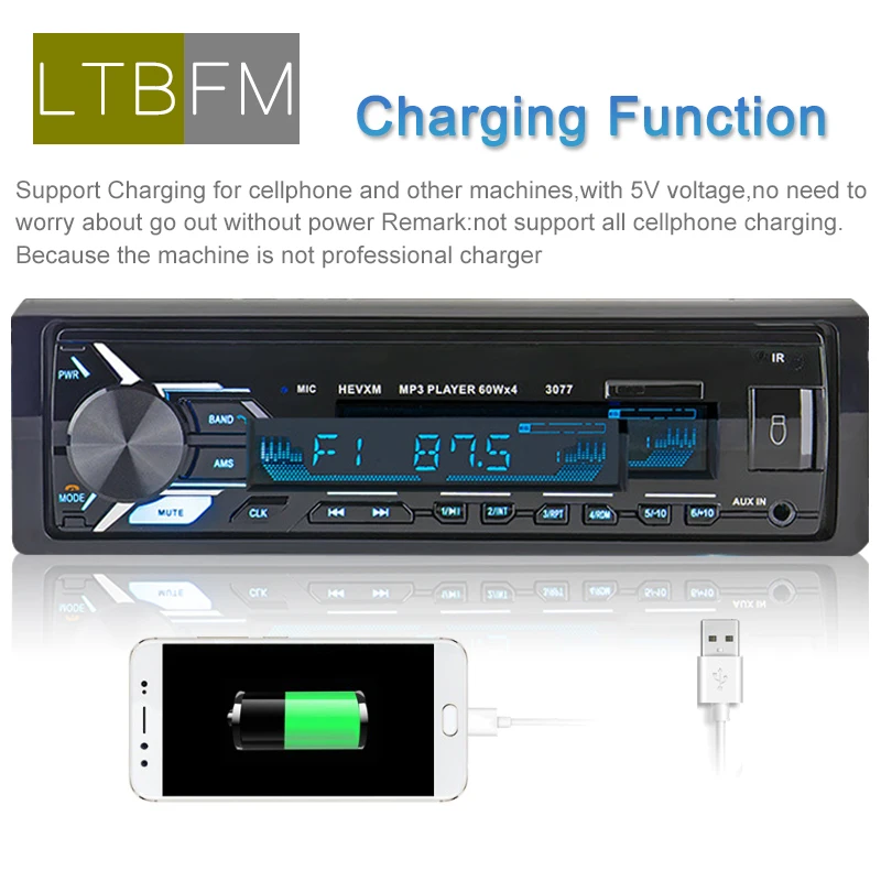 Авторадио 12 В, Bluetooth, автомагнитола, 1 din, мультимедиа, Mp3 плеер, стерео, FM, USB, SD, MMC, AUX вход, Hands Free, Авто аудио в тире