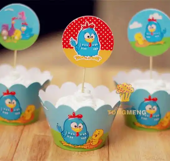 24 peças decoração de festa wedding cupcake wedding embalagens favores brasil galinha pintadinha copo bolo toppers picaretas AW-0034