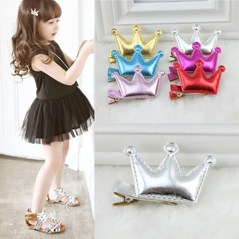 

2 piece/lot Princess Leather Crown Xmas Gift Children Kids Baby Girls Hair Accessories Clip Hairpins Barrettes Headwear Retail