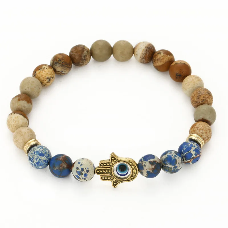 Фатима Ладонь глаз бусины энергии браслет натуральный император камень изображение браслеты с орнаментами
