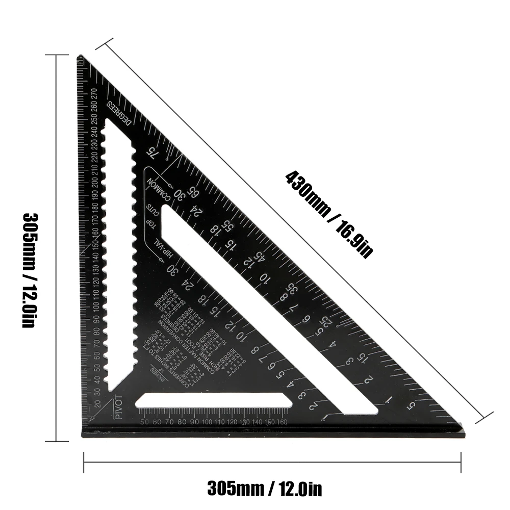 Линейки Треугольники из алюминиевого сплава, 90 градусов, 45 градусов, квадратная 12 дюймов, черная Метрическая квадратная линейка