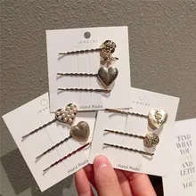 Корейский шикарный Металлический Заколки для волос с искуственным жемчугом заколки для волос для женщин хрустальные стразы цветок сердце форма заколка аксессуары для волос