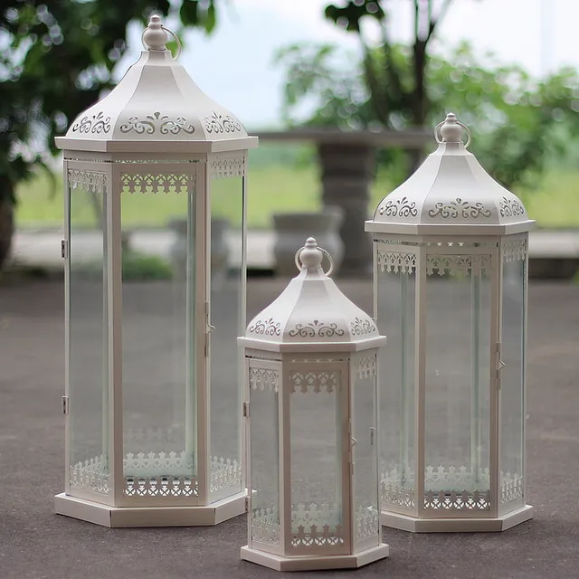 Iron Candlestick European glass hurricane lamp lantern wedding candle