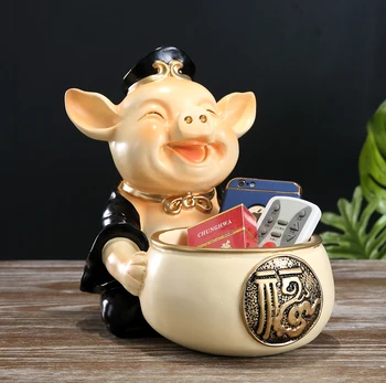 

European Lucky Resin Pig Key Storage Box Ornaments Crafts Home Livingroom Desktop Figurines Sculpture Accessories Decoration Art