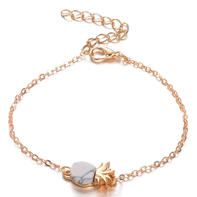 

Minimalism Pineapple Bracelet For Women Gifts Jewelry 2018 Friendship Stainless Steel Naturn Stone Rose Gold Bracelet Femme