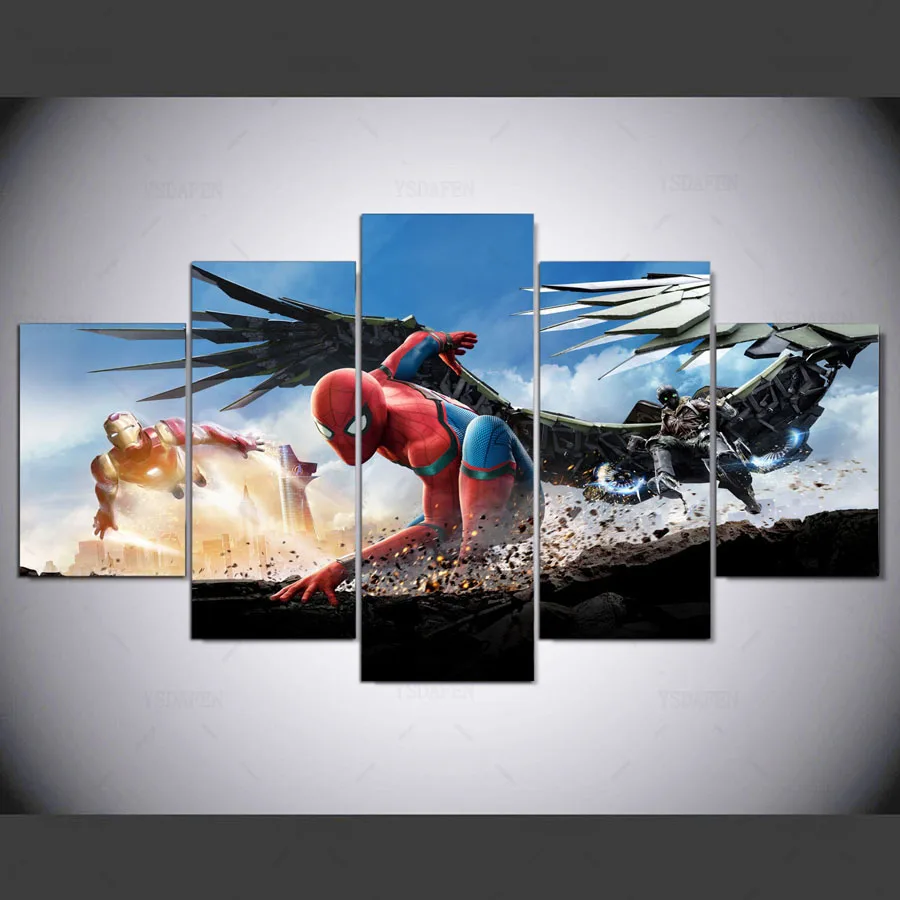 Ysdafen Moderne Декор HD gedrukt filmposters woonkamer 5 stuks Человек паук выпускников холст schilderijen стены