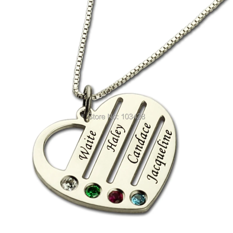Wholesale Family Necklace with Kids Names Engraved Heart Mother 