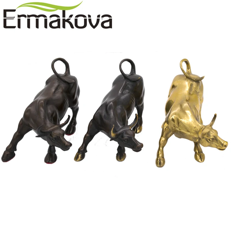ERMAKOVA 11 5 см (4 дюйма) Латунная настенная уличная Статуэтка быка Ox заряжаемая на