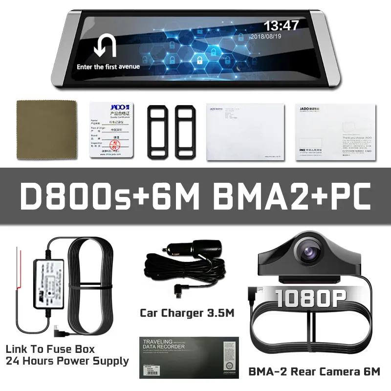 JADO D800s X7 видеорегистратор зеркало заднего вида LDWS gps трек 10 ips сенсорный экран Full HD 1080P Автомобильный видеорегистратор