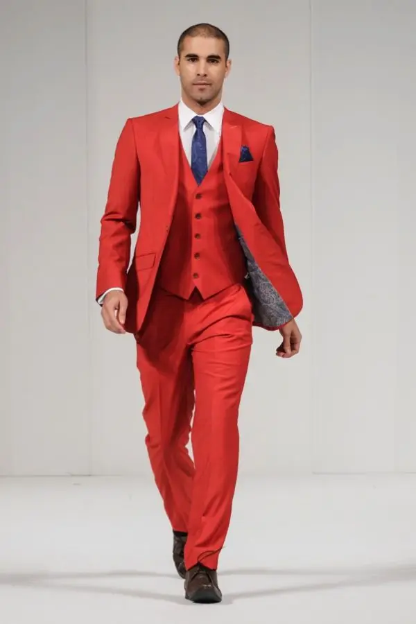 2017 Latest Coat Pant Designs Orange Men Suit Slim Fit Skinny 3 Piece