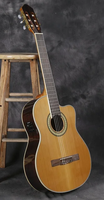 Cheap cut-way solid spruce Nylon-String Electro-Classical Guitar free shipping free case