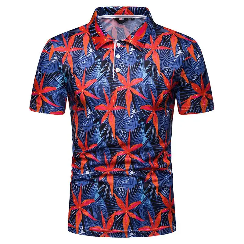 

Summer Tops Tees Men Polo Shirt Casual Plant flower Polo Shirt Men Hawaiian beach style Men's Clothing New