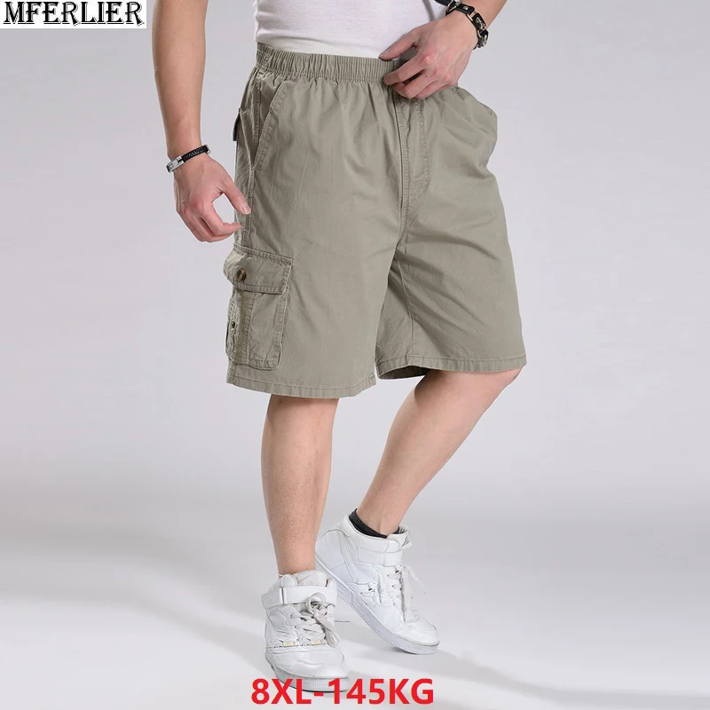 Летние мужские шорты-карго больших размеров 8XL в стиле сафари с карманами 10XL, повседневные домашние свободные шорты из хлопка, 130 кг 6XL