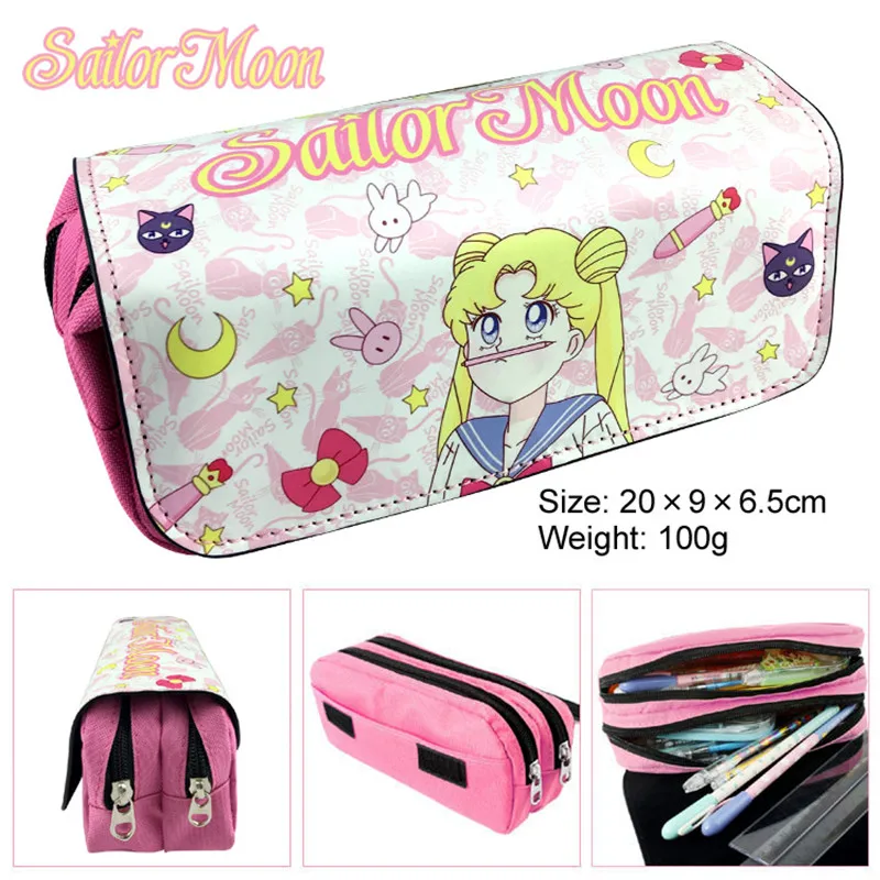 

1pc/lot White/Pink Sailor Moon Pen Bag Anime Cartoon Pencil Case Stationery Bags School Pens Bags School Supplies 20cm