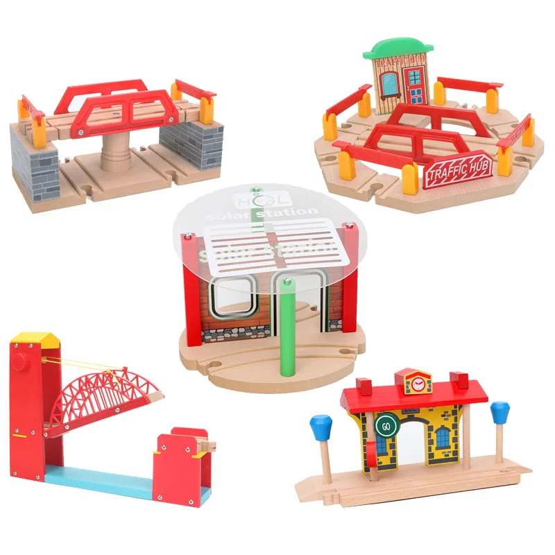

Modern Bridge fit Wooden Train track Educational Boy Kids Toy traffic hub Multiple track Railway Accessories