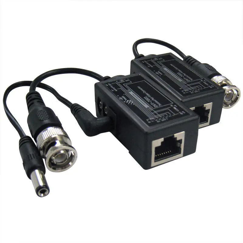 1 Pair Passive Video Balun RJ45 To BNC Converter with Power Connectors