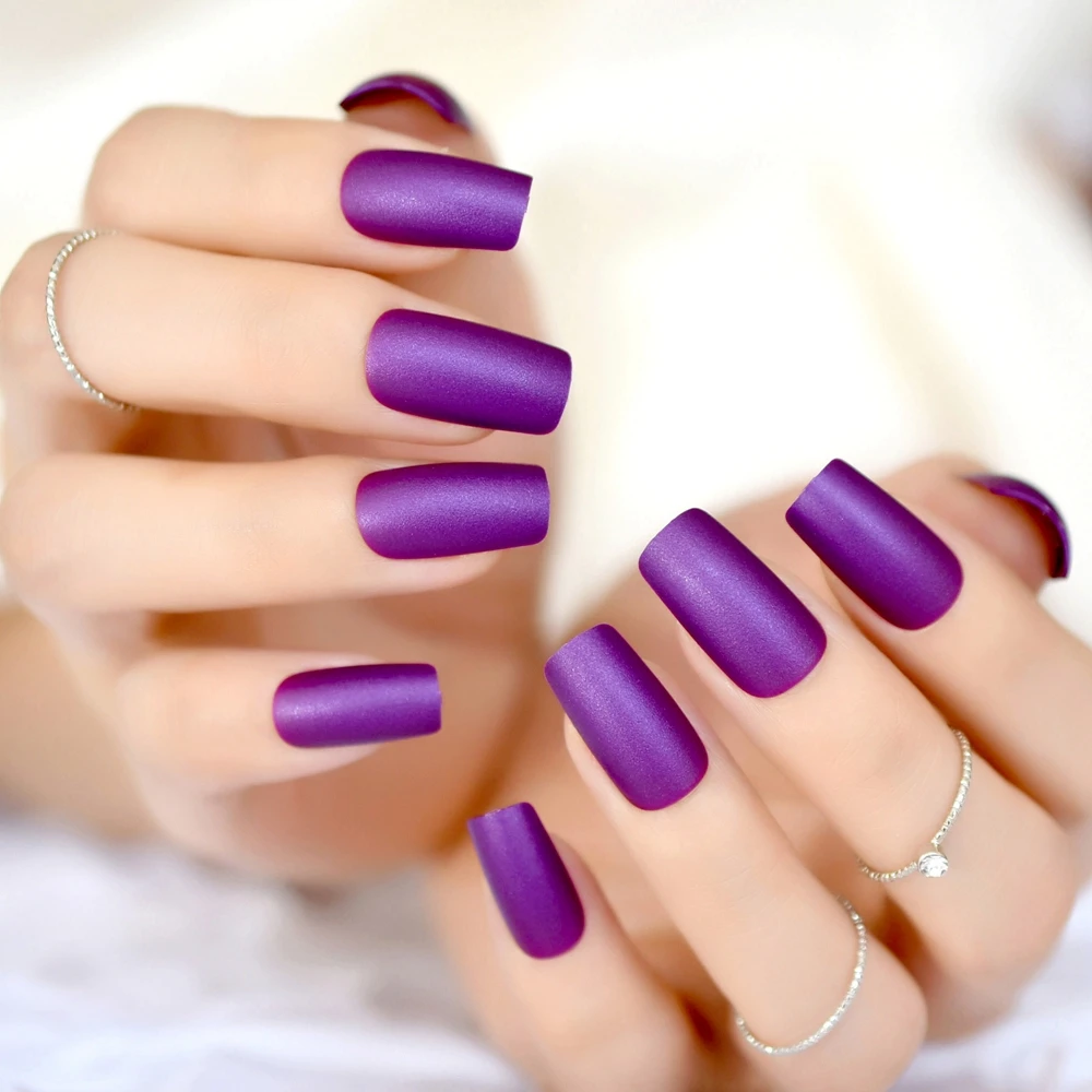 24 шт., искусственные ногти фиолетового цвета, средний квадратный матовый дизайн, накладные ногти для девушек, повседневная одежда без клея, 258 м