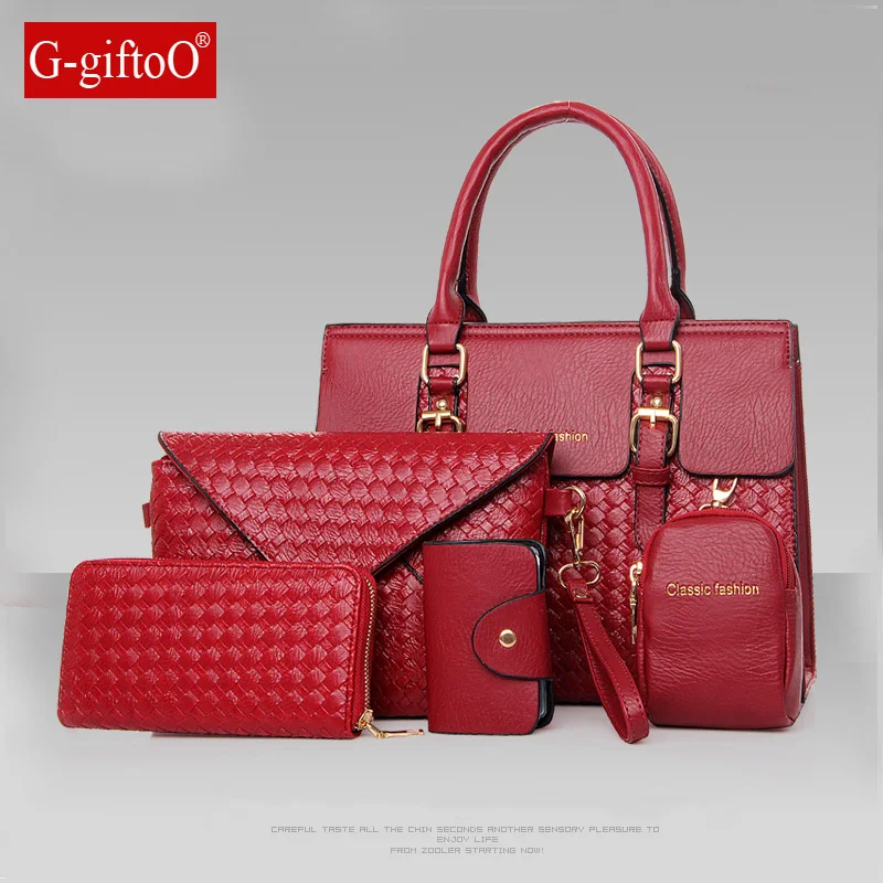 

New fashion woven patent leather six-piece bag mother bag shoulder portable diagonal bales