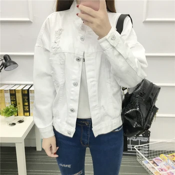 

2020 Spring And Autumn Denim Jacket Casual Hole Solid Color Tops Loose Large Size Fashion Street Wind Short Denim Jacket LQ520