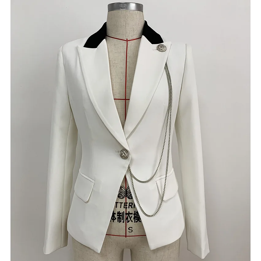 

2019 latest suit jacket female color matching collar hanging chain Slim one buckle chain small suit