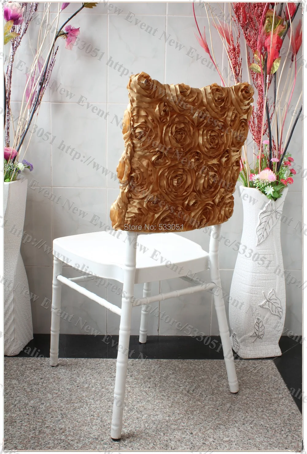 gold 3d round rosette chair cap chair hood chair cover satin rosette