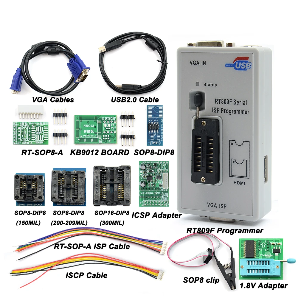 Программатор RT809F ISP/RT809 с ЖК-дисплеем и usb-адаптером, 24-25-93 ...