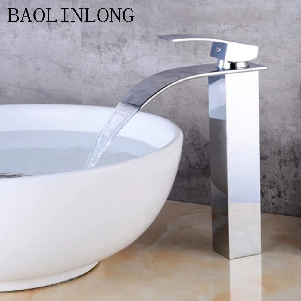 BAOLINLONG النحاس الطابق جبل صنابير حمام الغرور أحواض من الزجاج خلاط الشلال الحنفية الحنفية