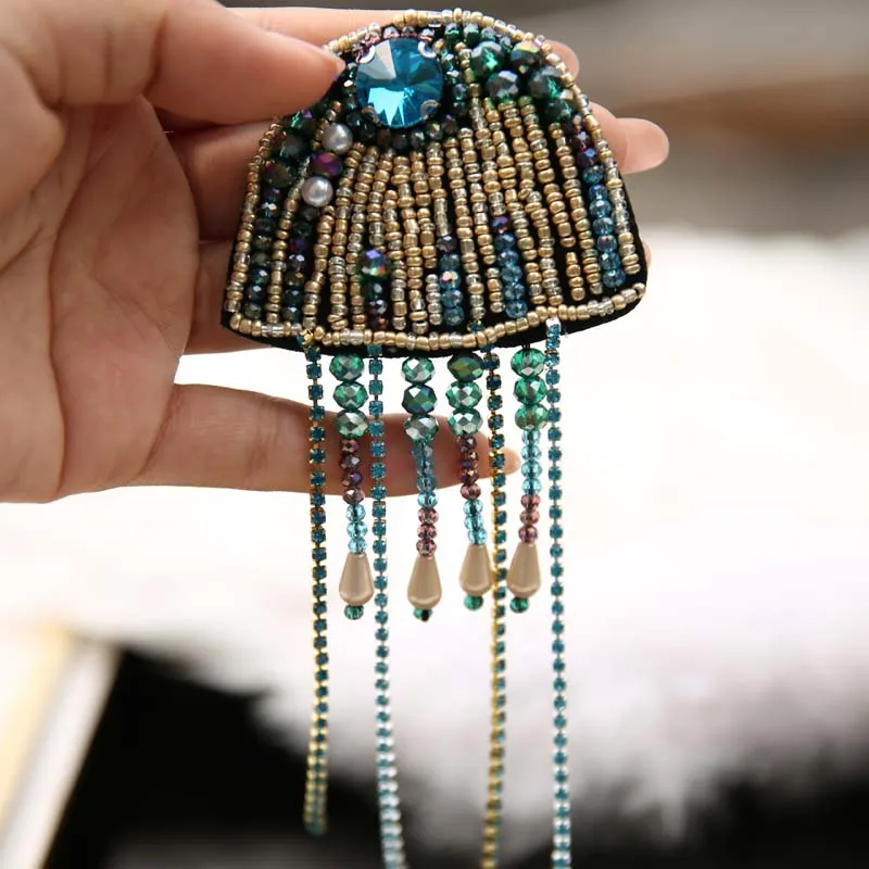 

1pc sea animals beaded patches for clothing DIY Sew on rhinestone beaded handmade patch embroidery Jellyfish parche ropa