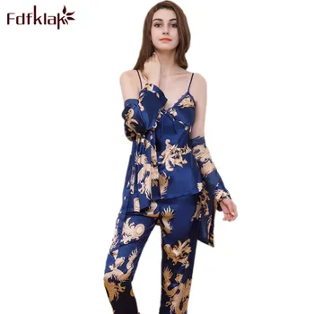 

Fdfklak New Spring Summer 3 Pcs Women Sleepwear Pijama Sexy Pajamas Pijama Set Sleeping Clothes Ladies Loungewear Pyjama Femme