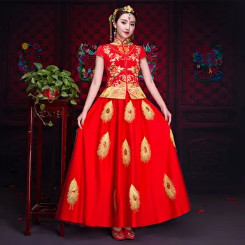 

Chinese Traditional Women Embroidery Floral Qipao Oriental Wedding Cheongsam Suit Oversize Elegant Slim Bride Marriage Dress