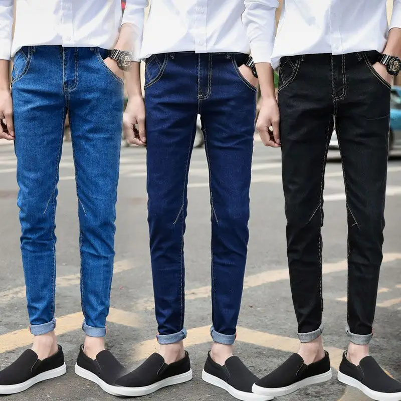 Fashion Men's Jeans 2019 Spring New Brand Design Skinny High Waist Ankle Length Straight Pants Plus Size | Мужская одежда