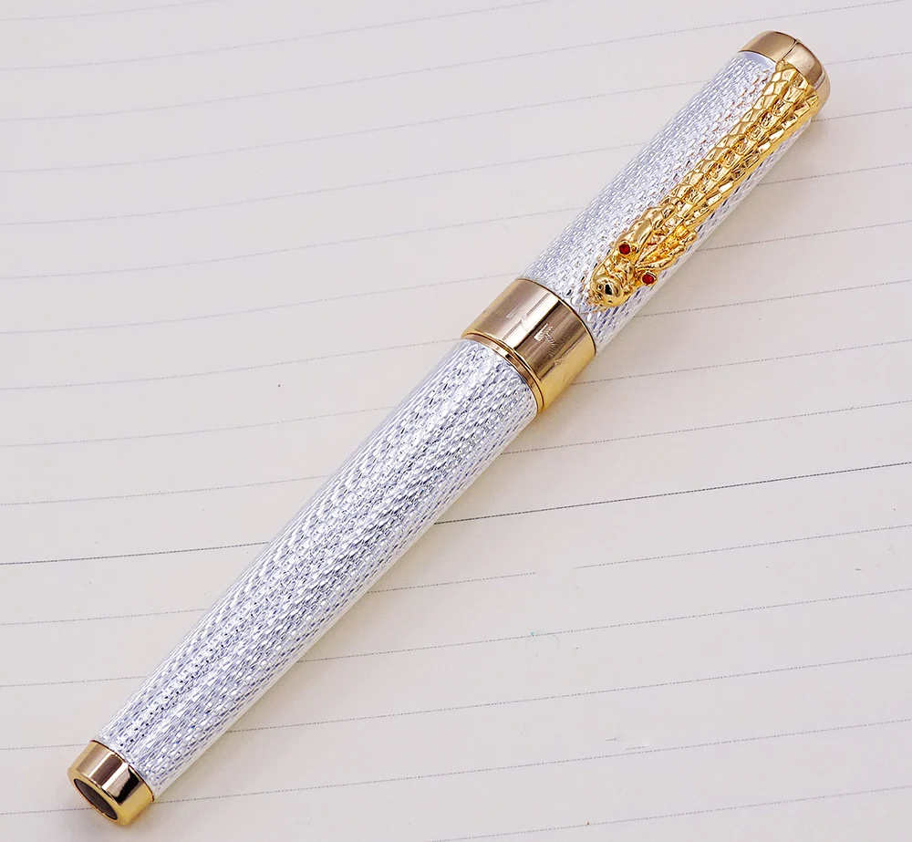 Luxuoso de Prata do Metal Metal do Vintage Caneta na Caixa de Presente Coleção de Canetas de Tinta Jinhao 1200 Fountain Pen & Rolllerball do Vintage Nobre Clipe Dragão 10 nobre, dragão clipe tinta canetas coleção