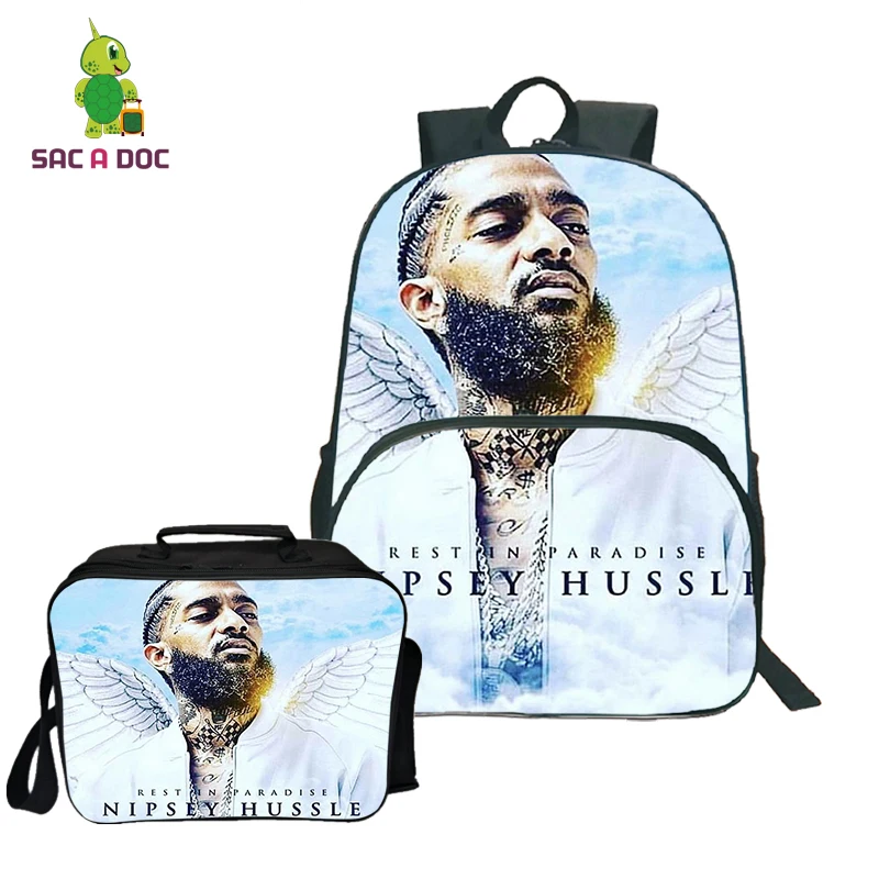 2 шт./компл. Nipsey Hussle школьный рюкзак для подростков ноутбука рюкзаки для девочек и мальчиков путешествия рюкзак с сумкой-холодильником Mochila Mujer/Hombre