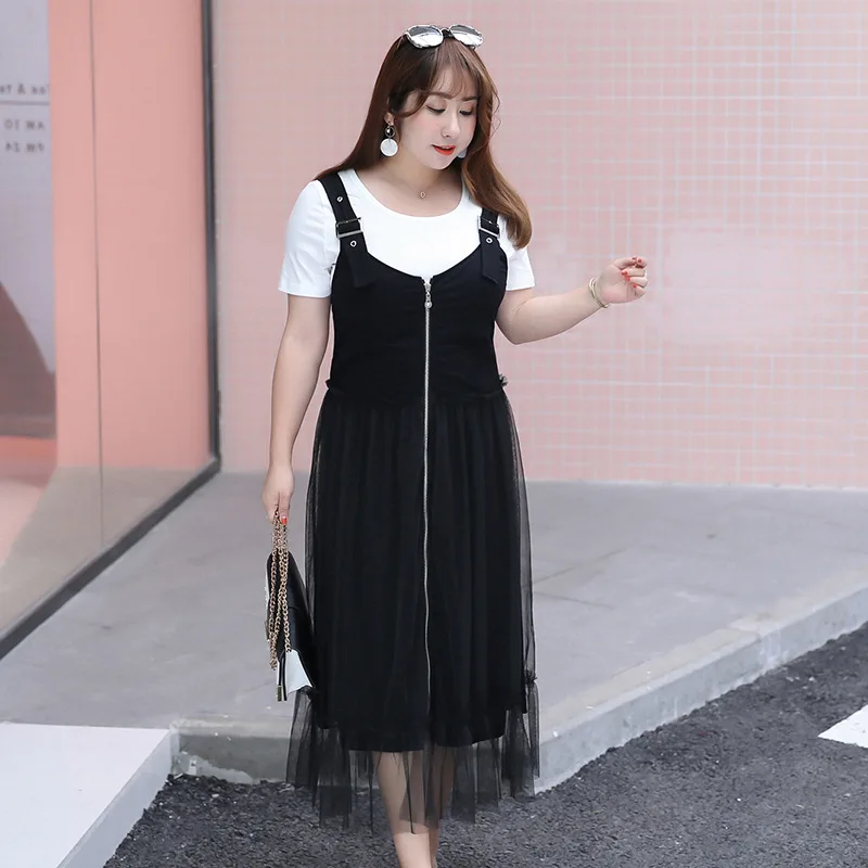 

2019 Summer Large size 2 Pieces Sets Casual Women Strap Dress+Tops Ladies Spaghetti Strap Zipper Dresses Two-piece Clothing Sets