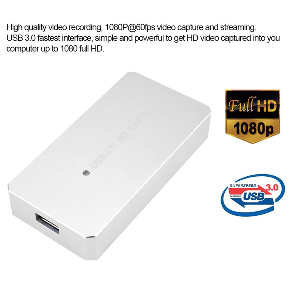 USB 3,0 HD игра захват видео трансляции записи 1080 p 60fps Поддержка Windows, Mac Linux для xbox один PS3 PS4 WII U серебро