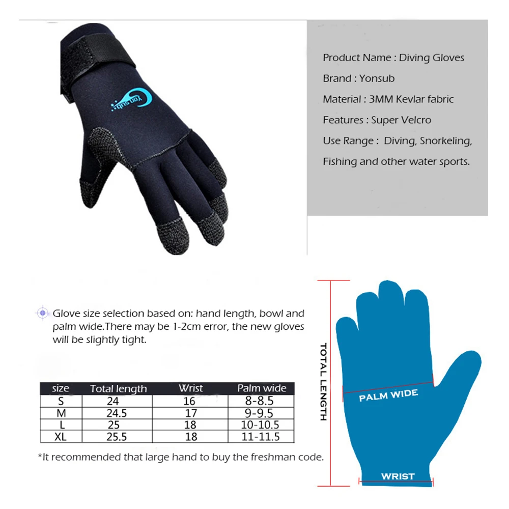 Перчатки для подводной охоты YONSUB Scuba перчатки с регулируемой застежкой липучкой 3