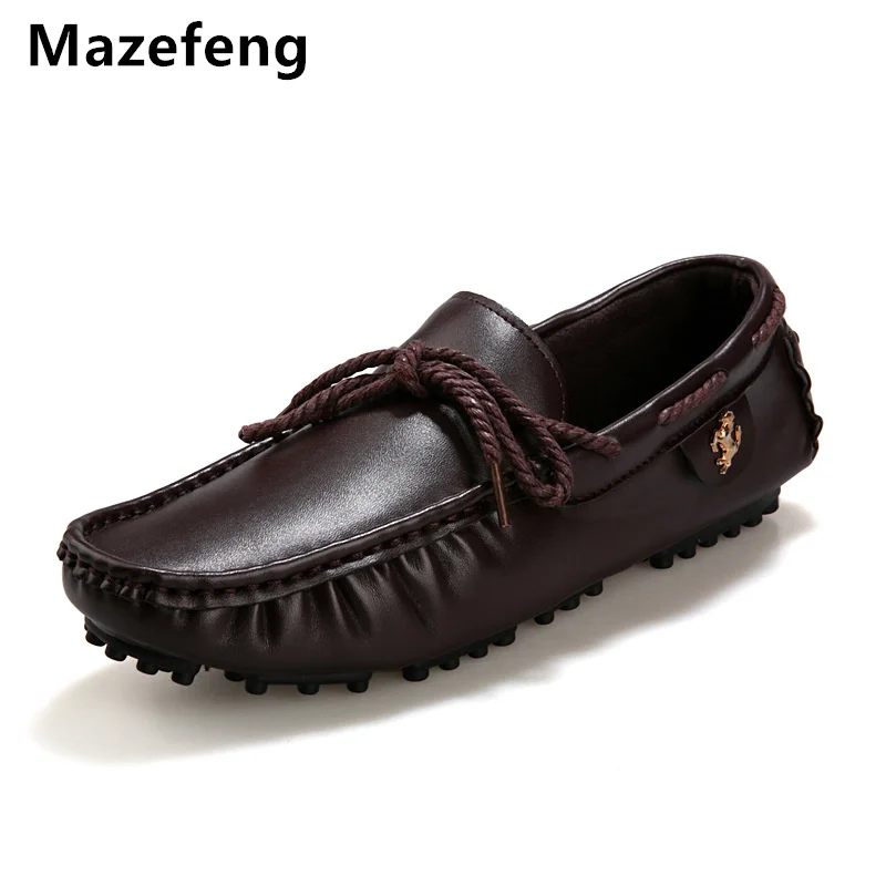 

Mazefeng England Style Male Shoes Leather Moccasin Soft and Light Shoes Solid High quality Men Casual Shoes Men Loafers Flats