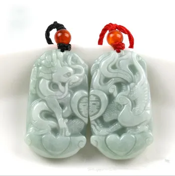 

40*23*7mm Natural jadeite jade Dragon and Phoenix Yu pei love's Yu pei Jade pendant necklace for women and men