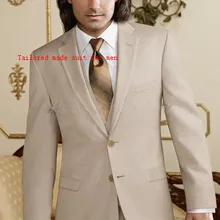 Изготовленные На Заказ Модные мужские костюмы изготовленные на заказ Зазубренные лацканы две кнопки Бежевый Жених Свадебный смокинг(куртка+ брюки+ жилет+ галстук