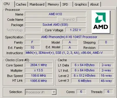 Процессор AMD Phenom X6 1045T X6-1045T 2,7 GHz шестиядерный процессор HDT45TWFK6DGR 95W Socket AM3 938pin