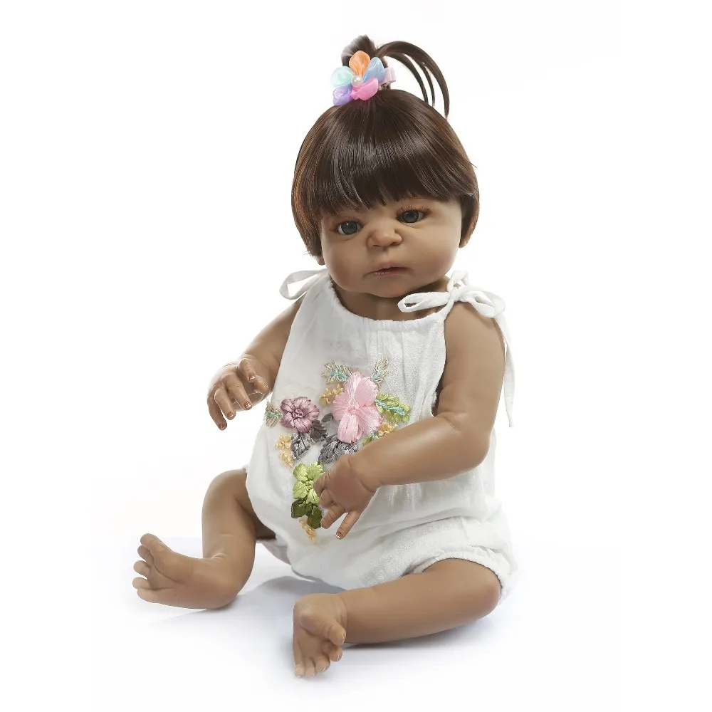 

55cm Full Body Silicone Reborn Baby Doll Toy 22inch Black Skin Newborn Girl Princess Toddler Babies Doll Child Bathe Toy