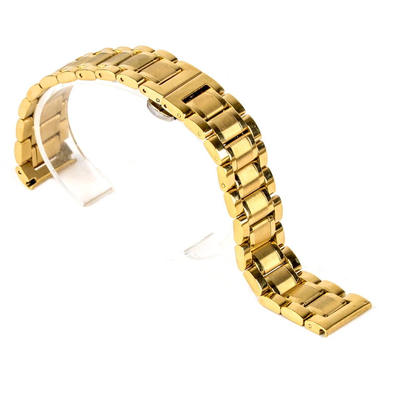 Shellhard New High Quality Silver Black Rose Gold Watchband Stainless Steel Butterfly Clasp Buckle Straight End Watch Band Strap
