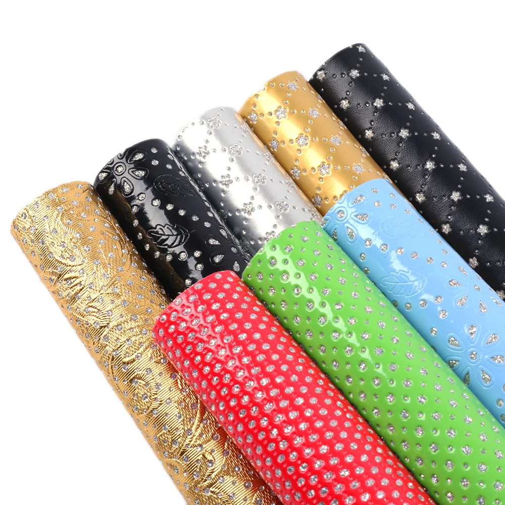 8pcs/set 20*34cm Hot Gold Dots Flower Pattern Printed Glitter Synthetic Leather Fabric For DIY Handbag Shoes,1Yc6339