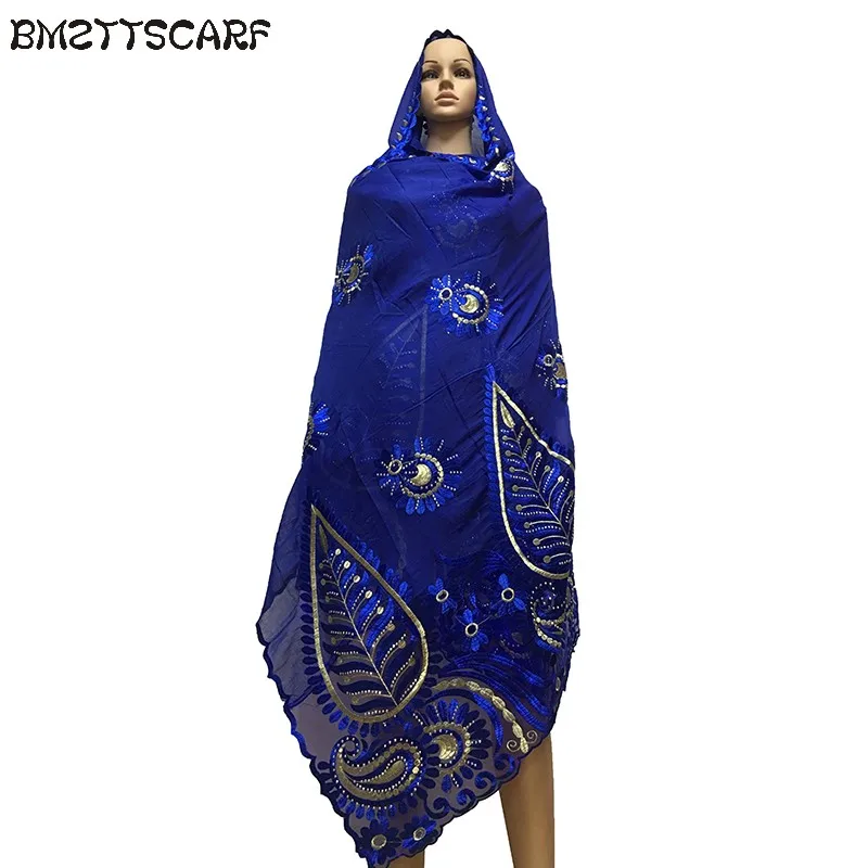 New african scarfs muslim women big embroidery cotton scarf cotton match net embroidery scarf with stones BM602