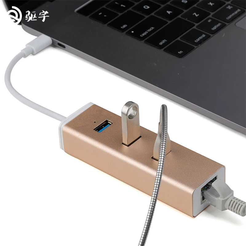 USB3.1 Тип C c концентратора 3 Порты с Fast Ethernet 10/100/1000 Мбит/с Gibabit сети карты LAN +
