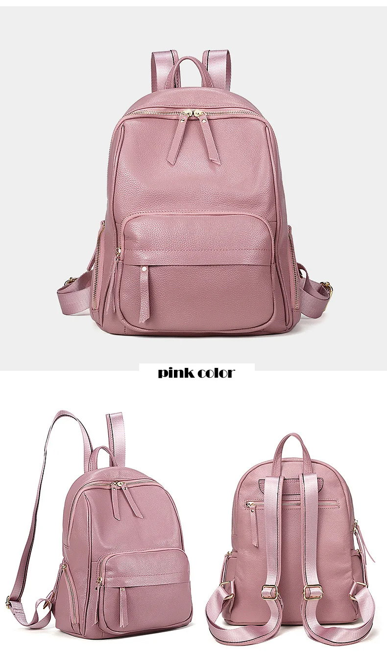 Real Natural Leather Women Backpacks New Fashion Luxury Brand Genuine Leather Female Ladies Girl Student Casual Backpack